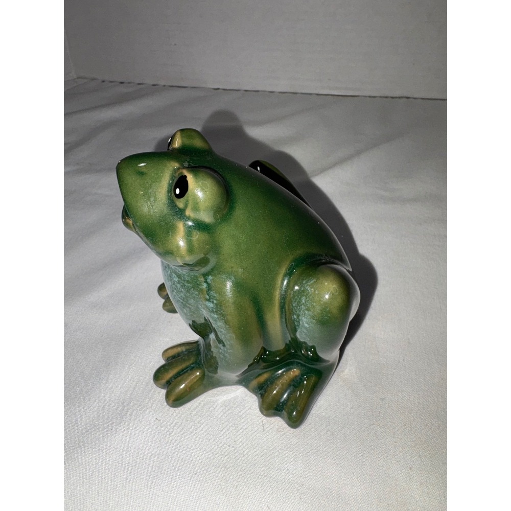 Green Ceramic Frog Figurine Glossy Glaze Decorative Animal Statue Vintage - Picture 2 of 10
